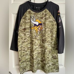 XL NFL Nike Dri-Fit Olive Camo Vikings Raglan Shirt